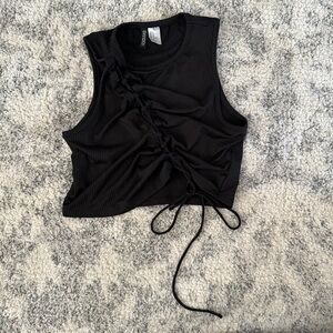 Divided Black Ruched Crop Top